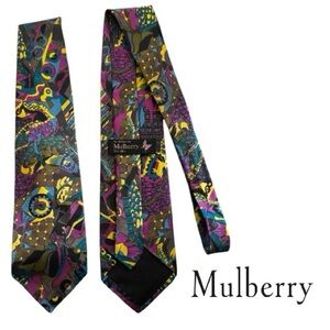 Vtg 80s Mulberry Multicolor Silk Tie
